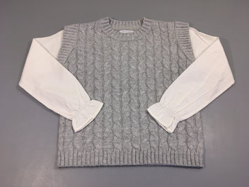 Pull mailles s.m gris effet superposé chemise