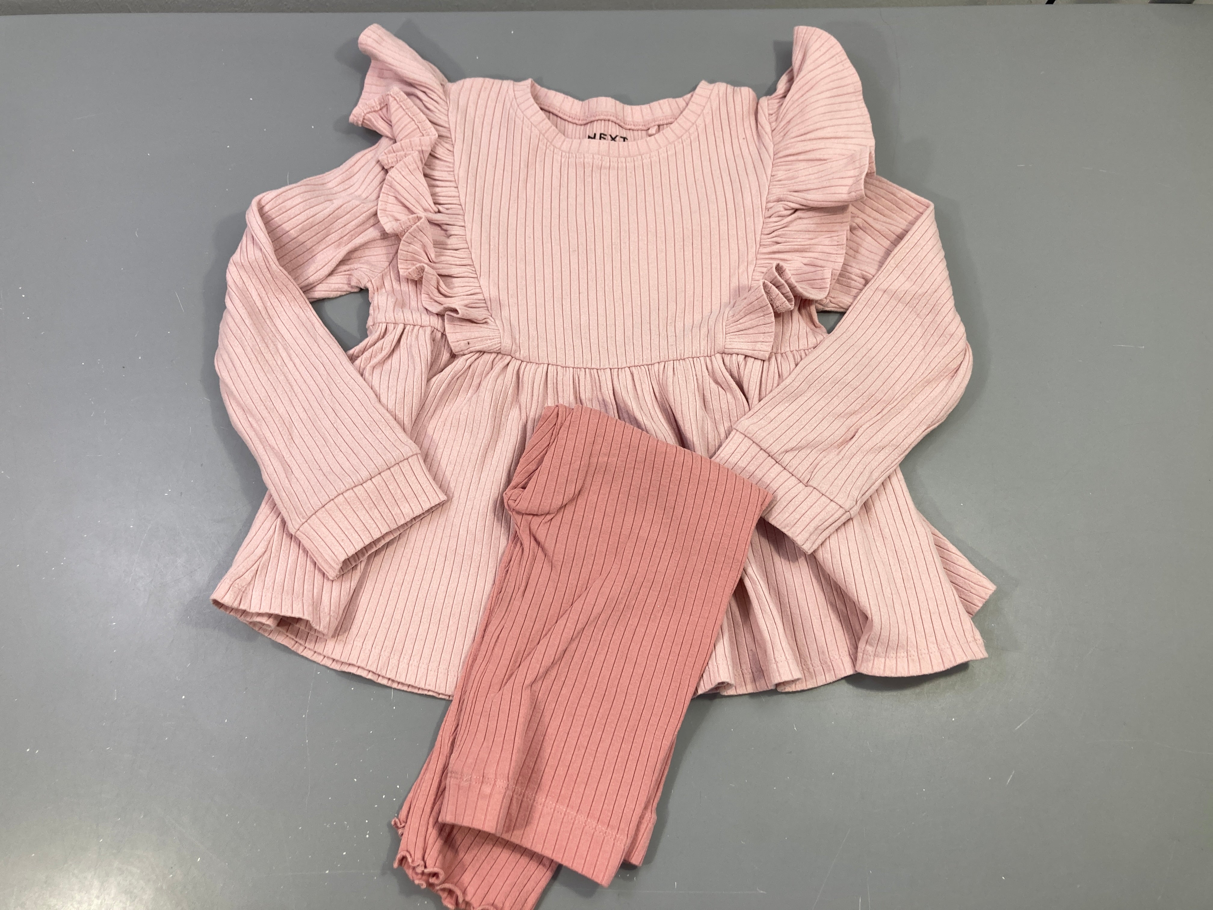 Ensemble robe m.l jersey rose pâle + legging rose, défraichi