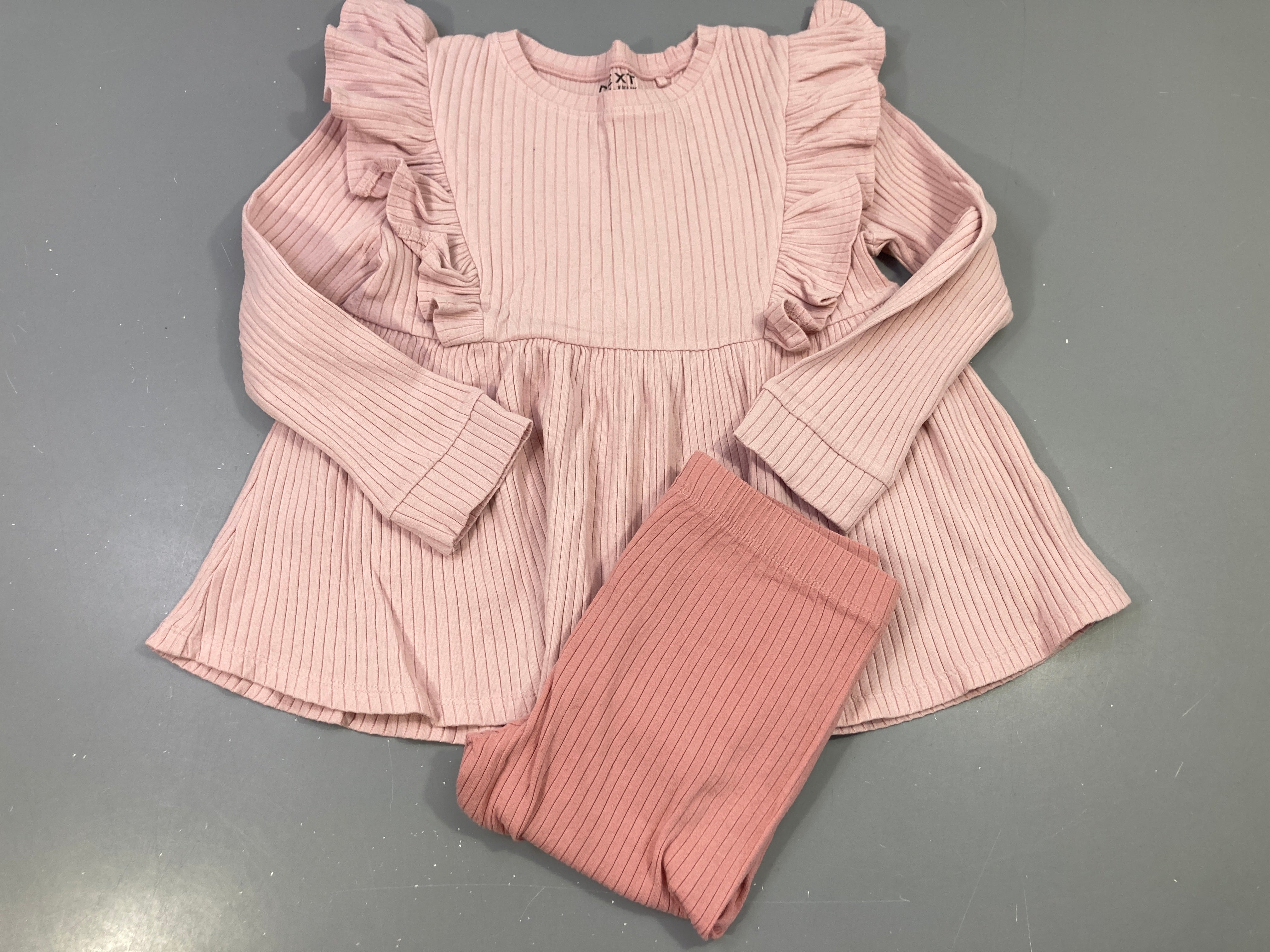 Ensemble robe m.l jersey rose pâle + legging rose, défraichi