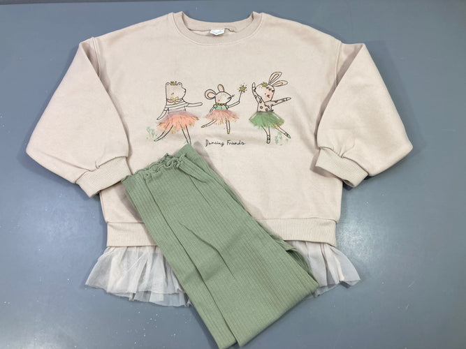 Ensemble sweat rose pâle animaux + legging vert pâle, moins cher chez Petit Kiwi