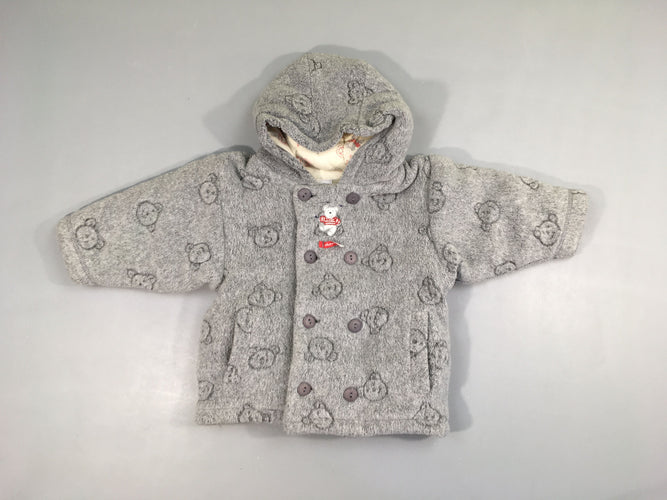 Gilet-veste à capuche ouatiné polar gris ourson doublé jersey, moins cher chez Petit Kiwi