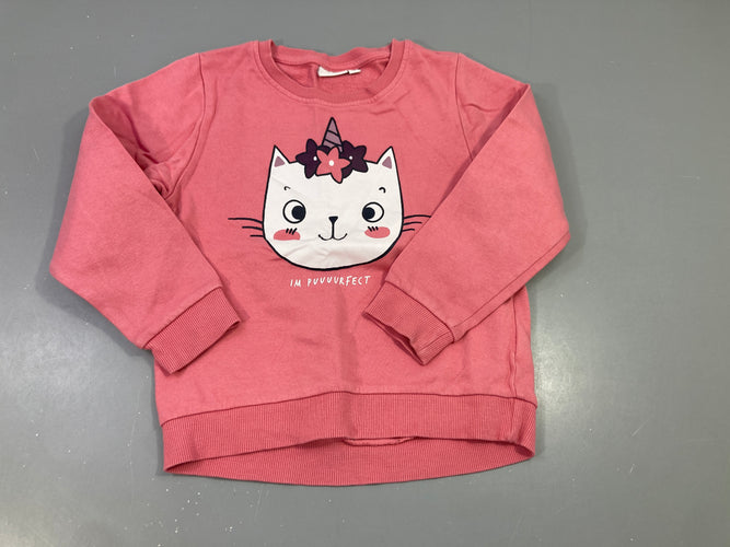 Sweat rose motif chat, moins cher chez Petit Kiwi