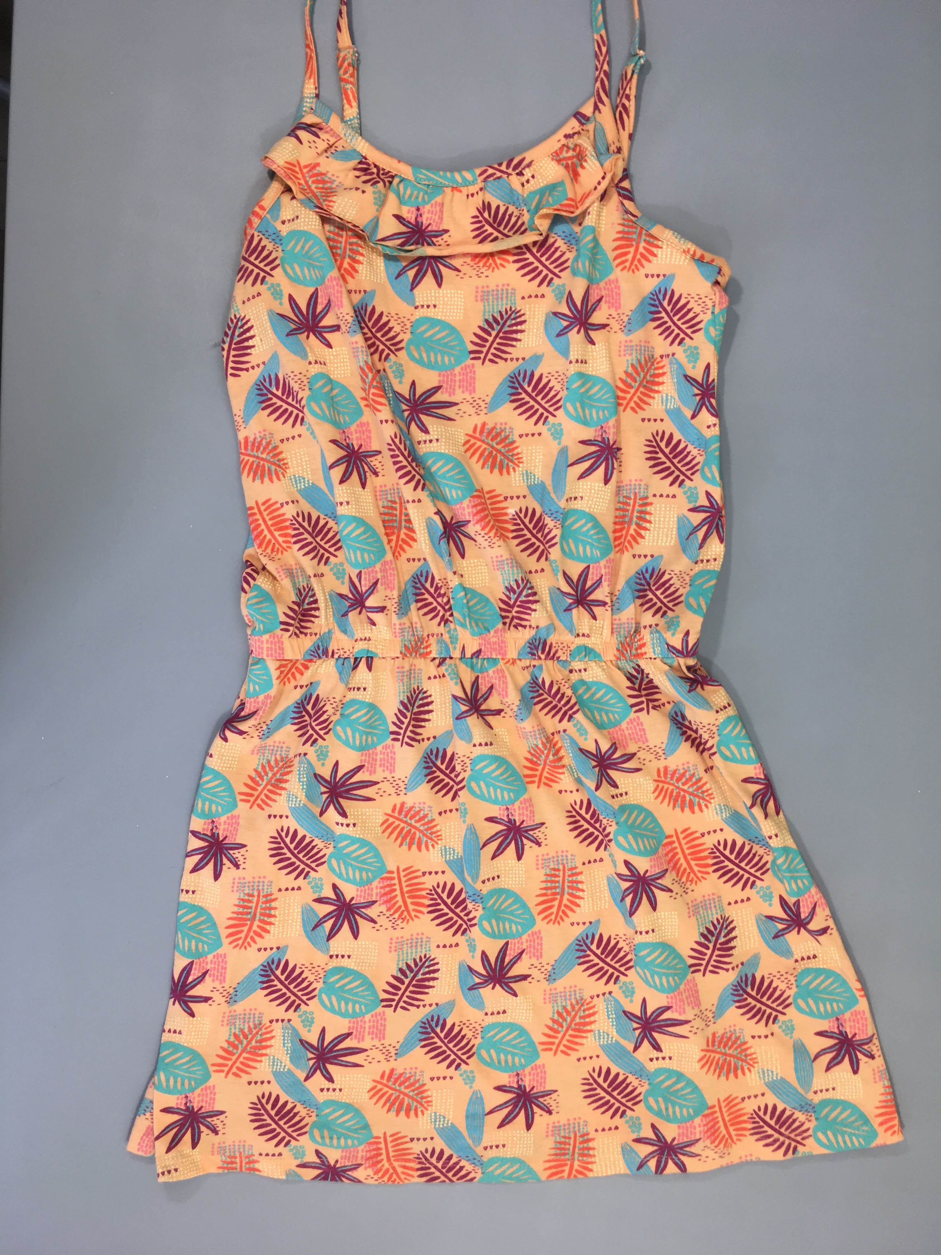 Robe fines bretelles jersey orange feuillage