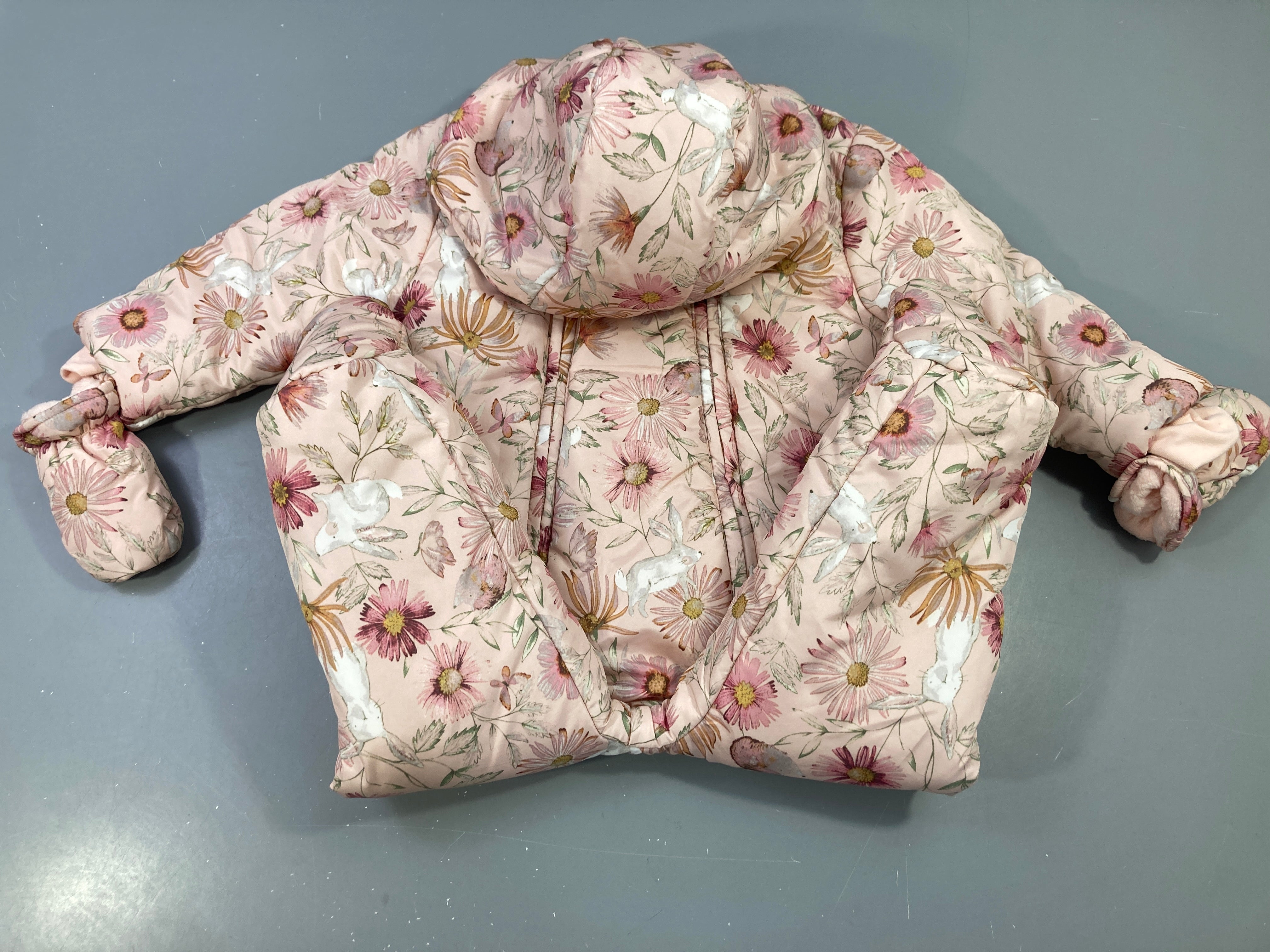 Combi pilote rose à fleurs intérieur velours, moufles