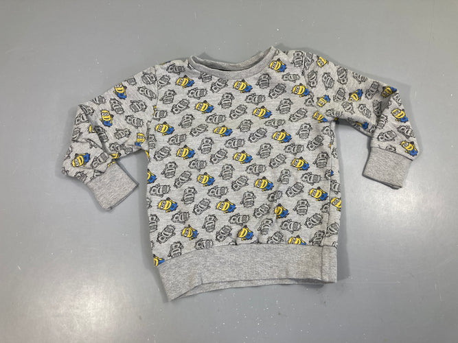 Sweat gris chiné Minions, léghèrement bouloché, moins cher chez Petit Kiwi