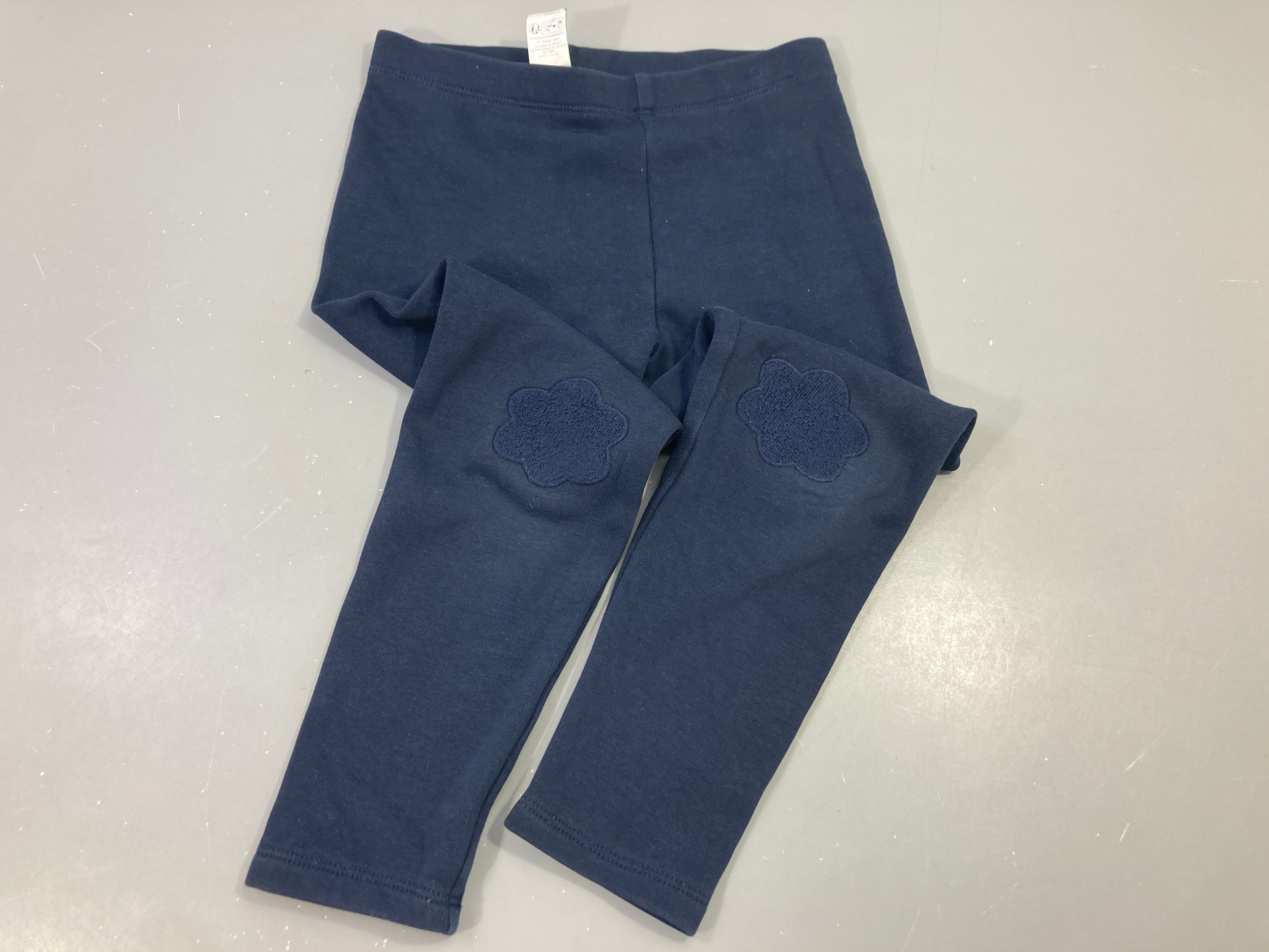 Legging jersey épais bleu foncé, fleur sur les genoux