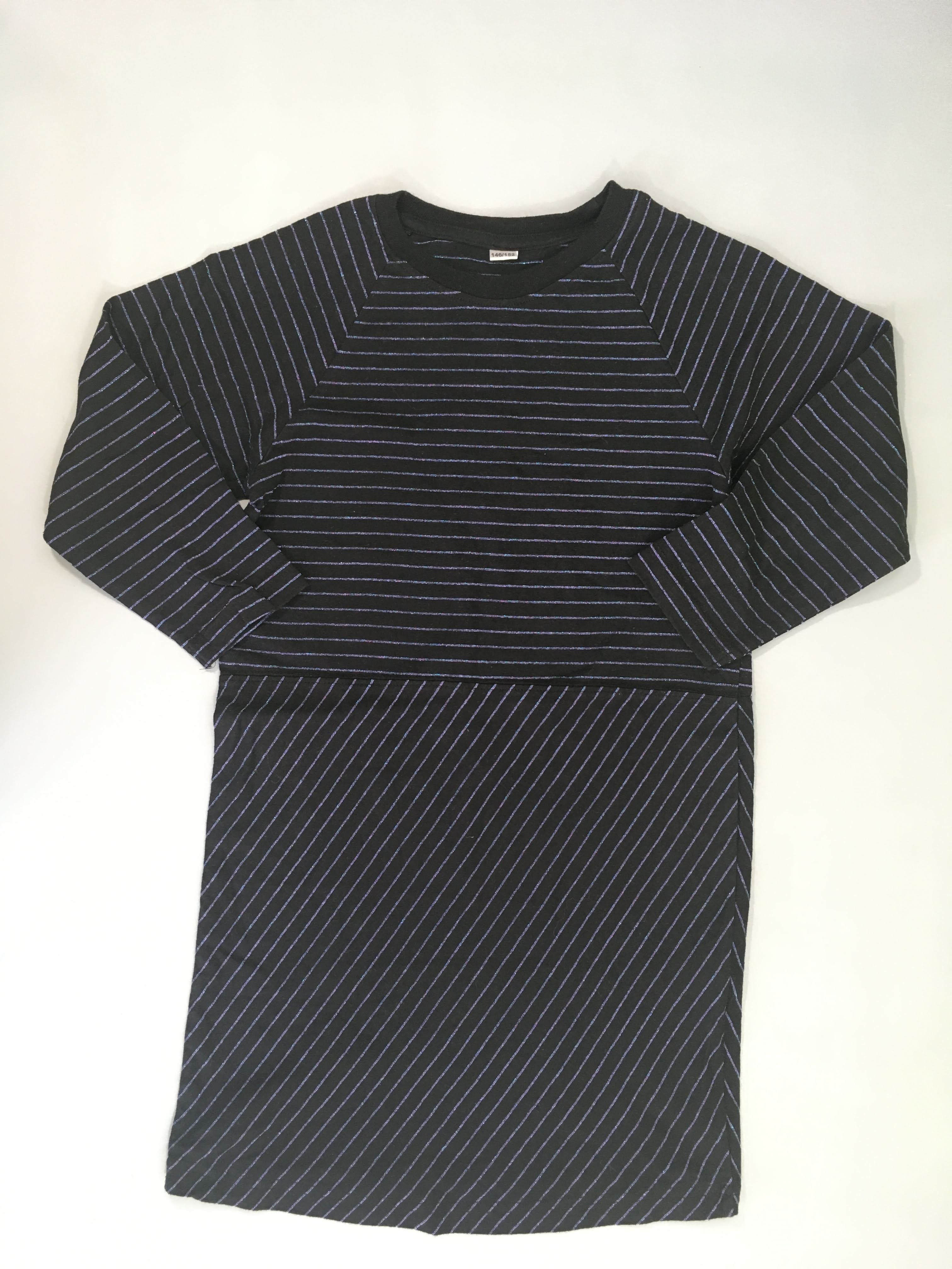 Robe m.l jersey noire rayée bleu pailleté