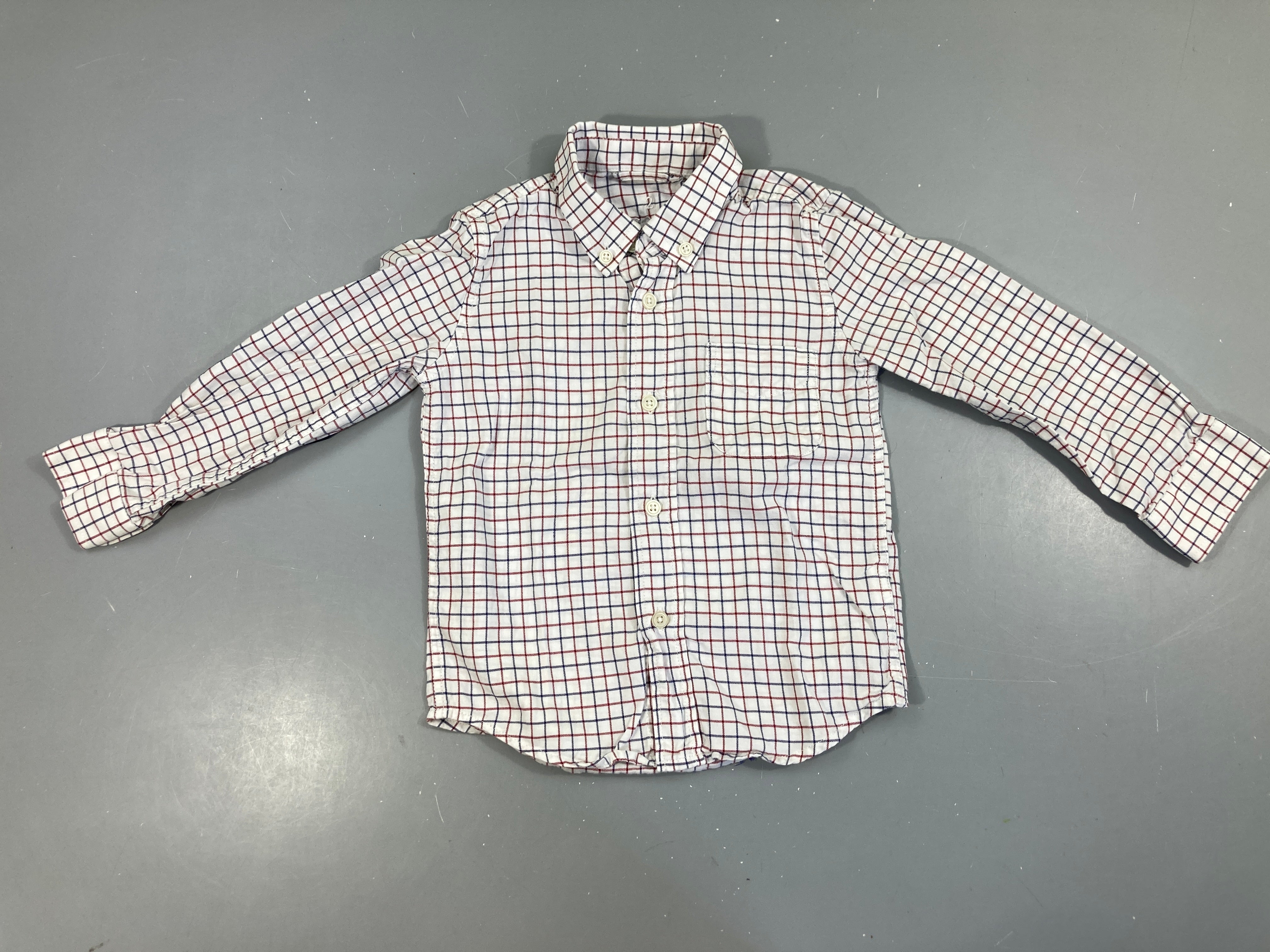 Chemise m.l blanche carreaux rouge/bleu