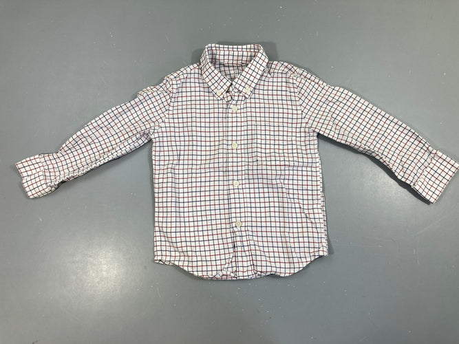 Chemise m.l blanche carreaux rouge/bleu, moins cher chez Petit Kiwi