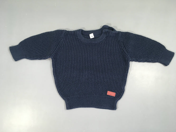 Pull texturé bleu marine, légèrement bouloché, moins cher chez Petit Kiwi
