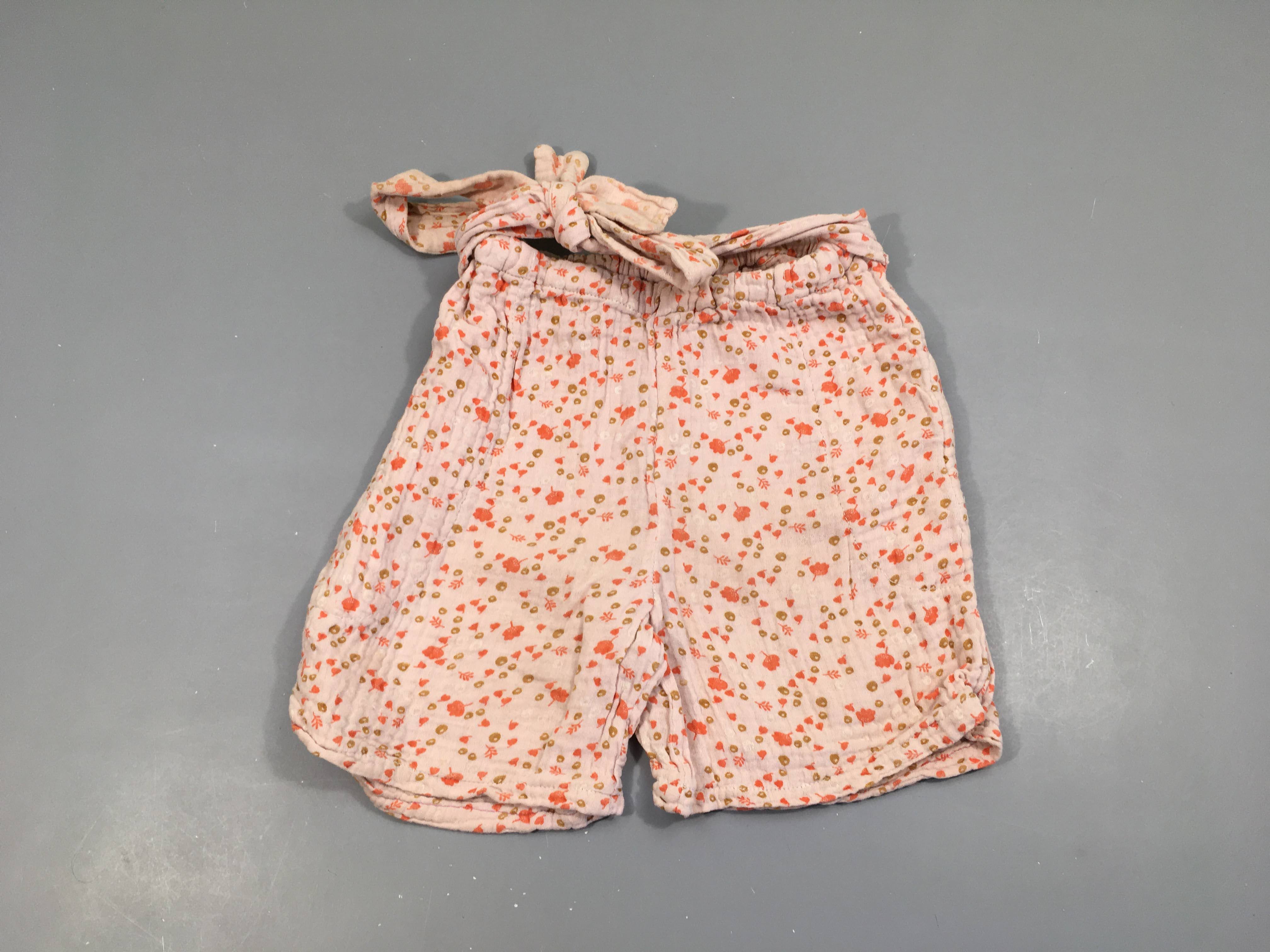 Short tétra rose pâle fleuri 100% coton A rafraichir
