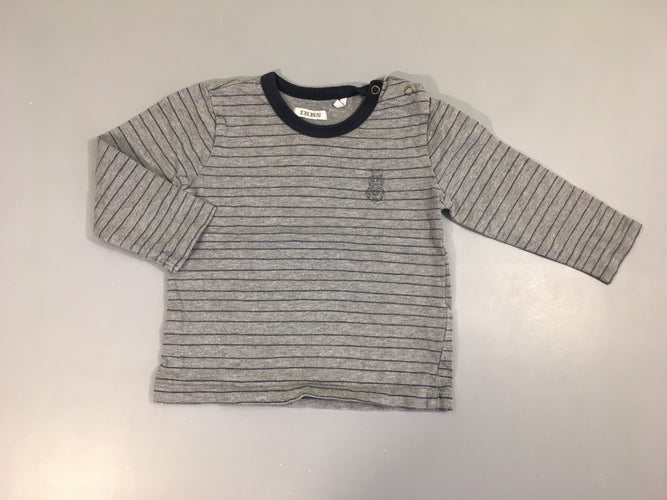 T-shirt m.l gris chiné rayé bleu foncé, légèrement bouloché, moins cher chez Petit Kiwi