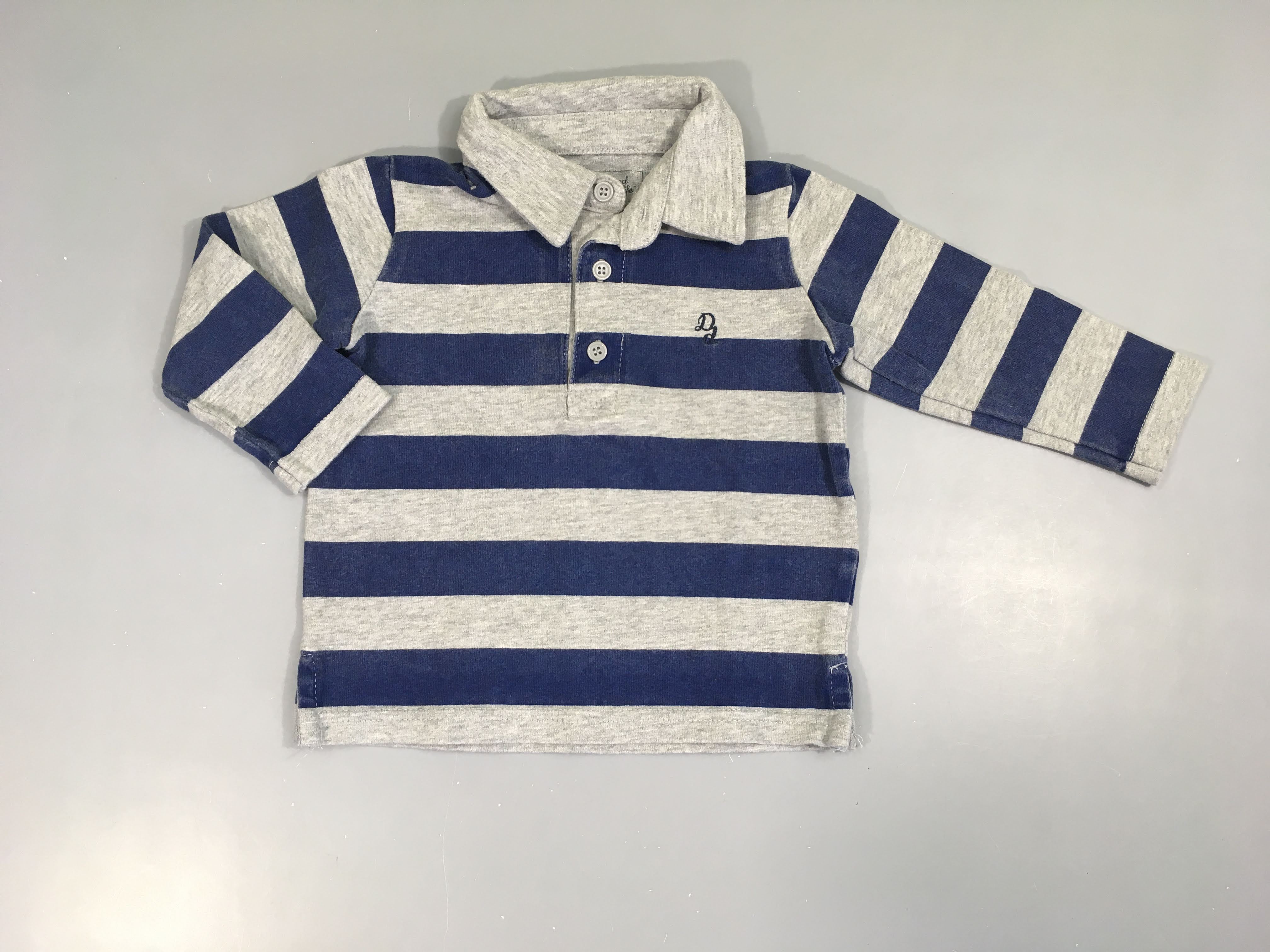 Polo m.l jersey gris chiné rayé bleu