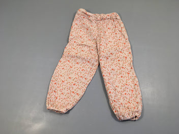 Pantalon taille et chevilles élastiques tétra rose pâle fleuri 100% coton