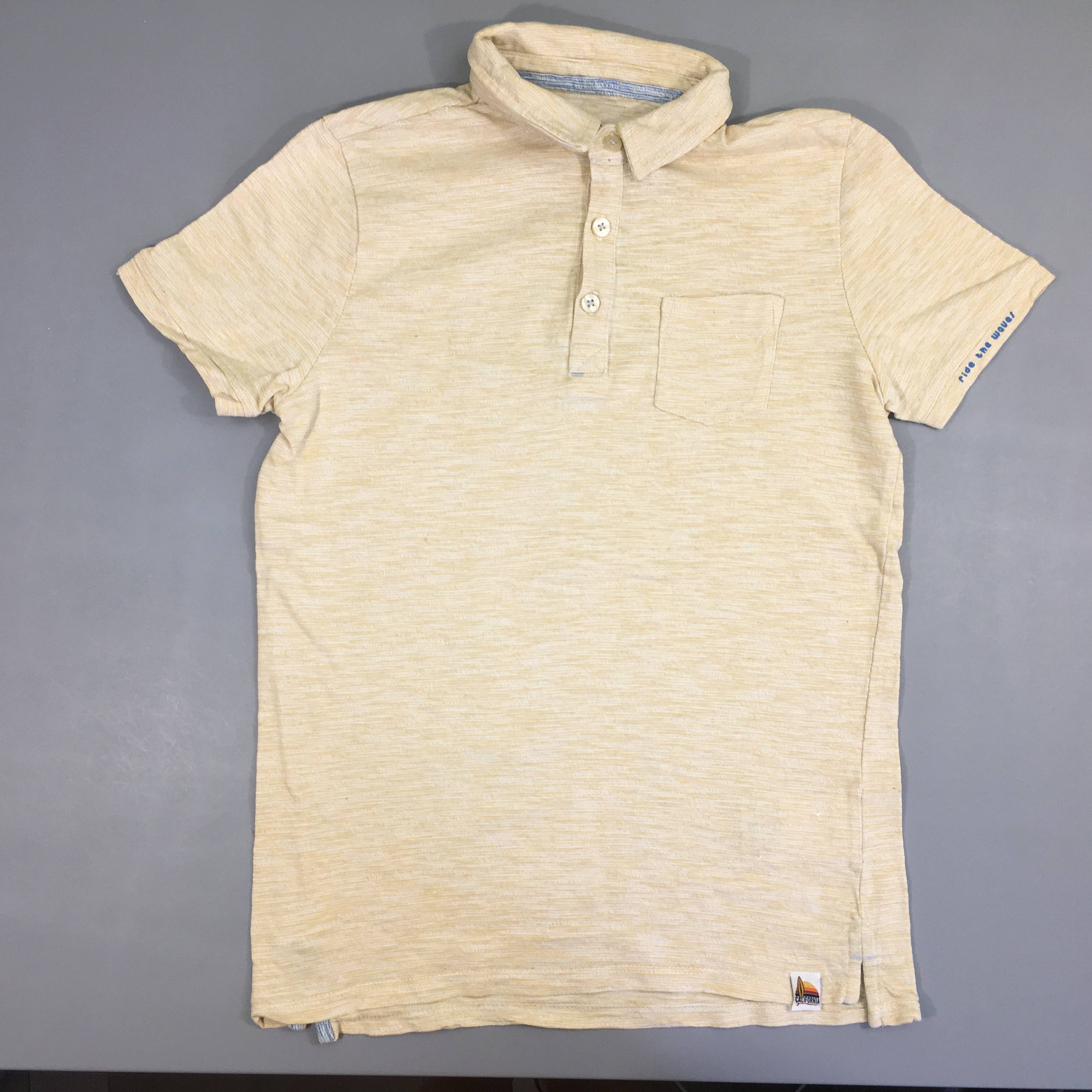 Polo m.c jersey écru rayé jaune poche