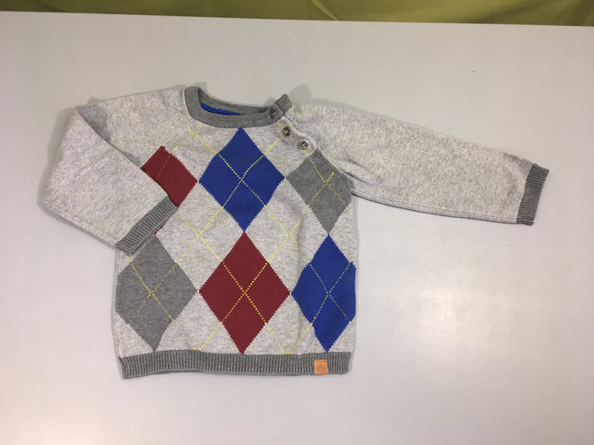Pull gris chiné losange, moins cher chez Petit Kiwi