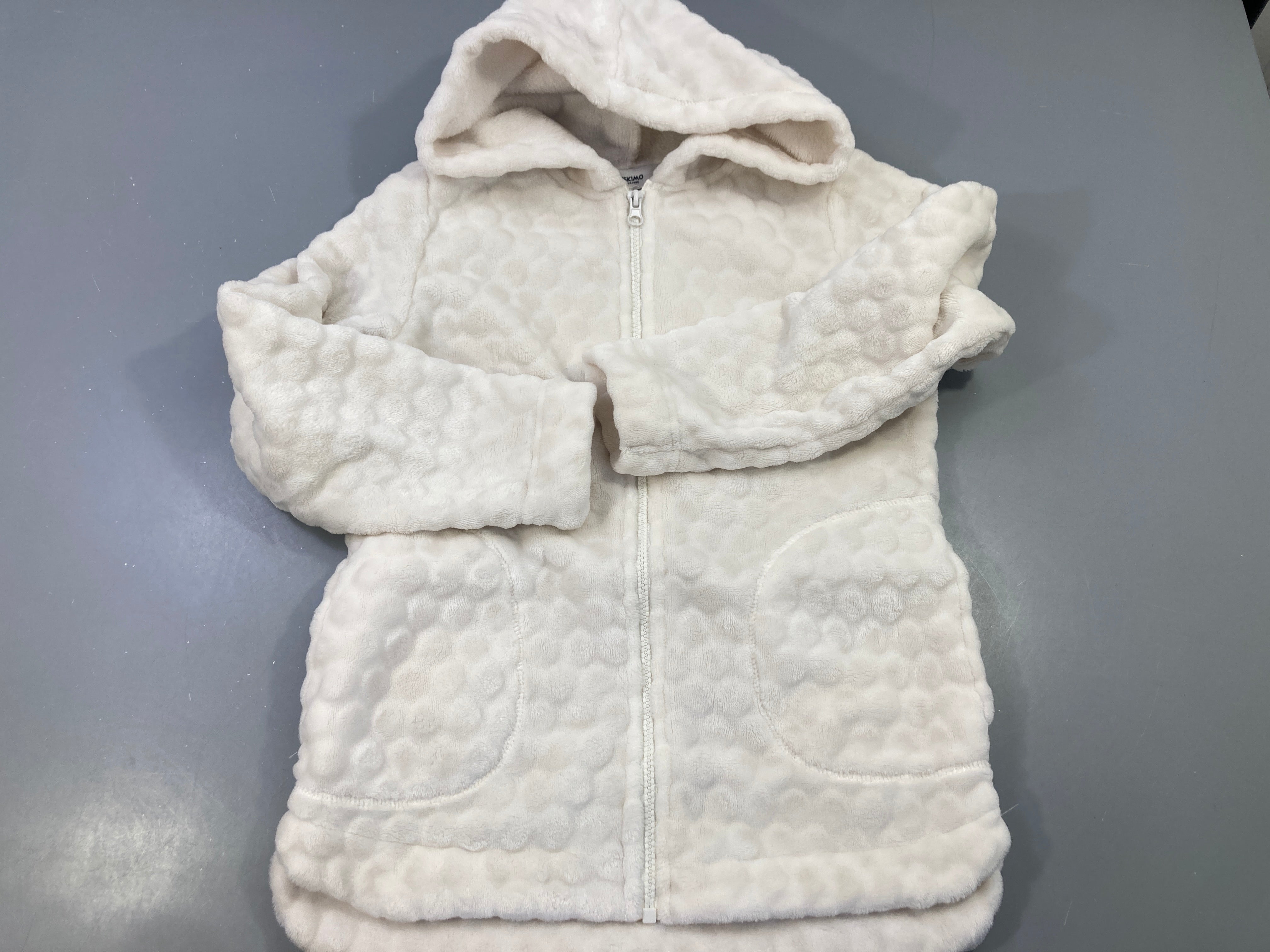 Gilet zippé à capuche en polaire blanc à pois, ESKIMO