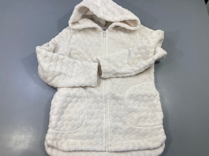 Gilet zippé à capuche en polaire blanc à pois, ESKIMO, moins cher chez Petit Kiwi