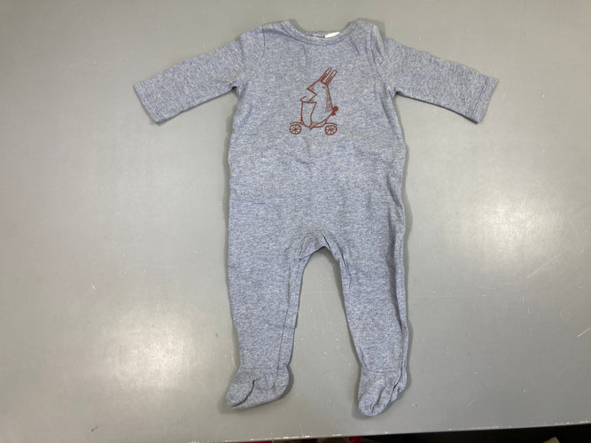 Pyjama jersey bleu chiné lapin, légèrement bouloché, moins cher chez Petit Kiwi