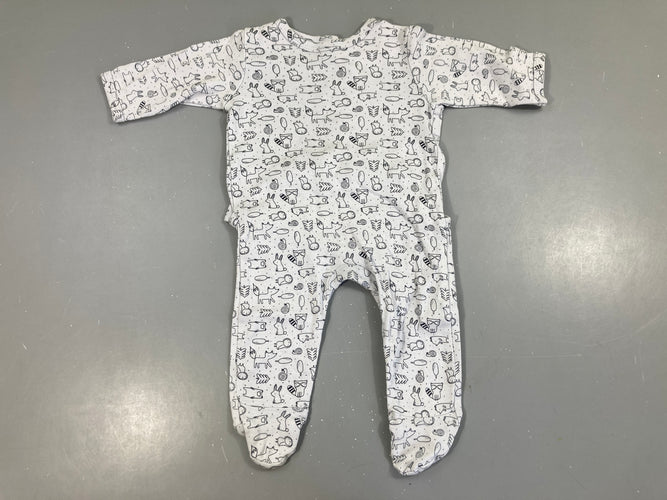 Pyjama jersey bleu/gris animaux, moins cher chez Petit Kiwi