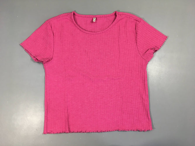 T-shirt m.c côtes rose chiné, légèrement bouloché, moins cher chez Petit Kiwi
