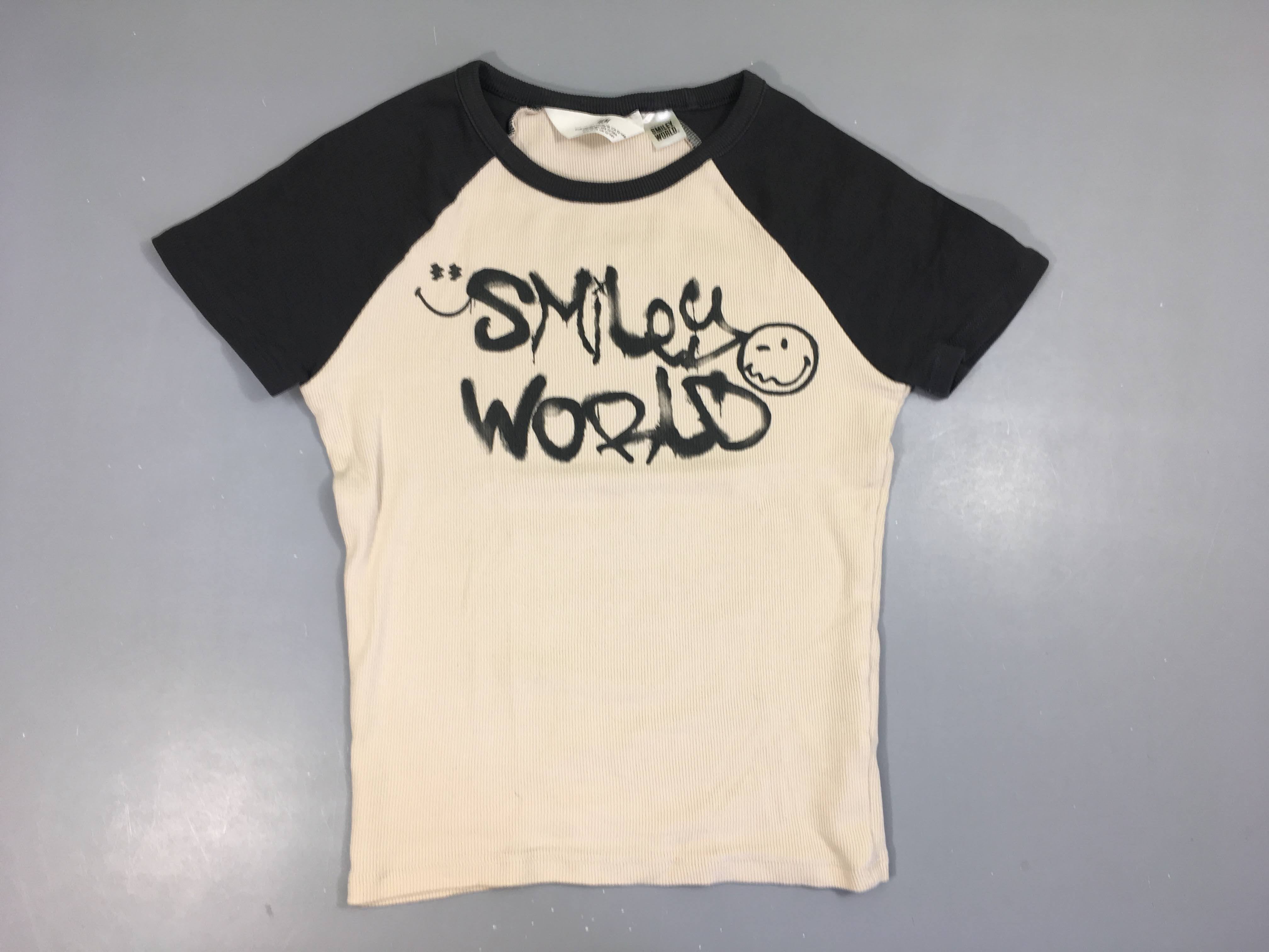 T-shirt m.c côtes écru/gris Smiley