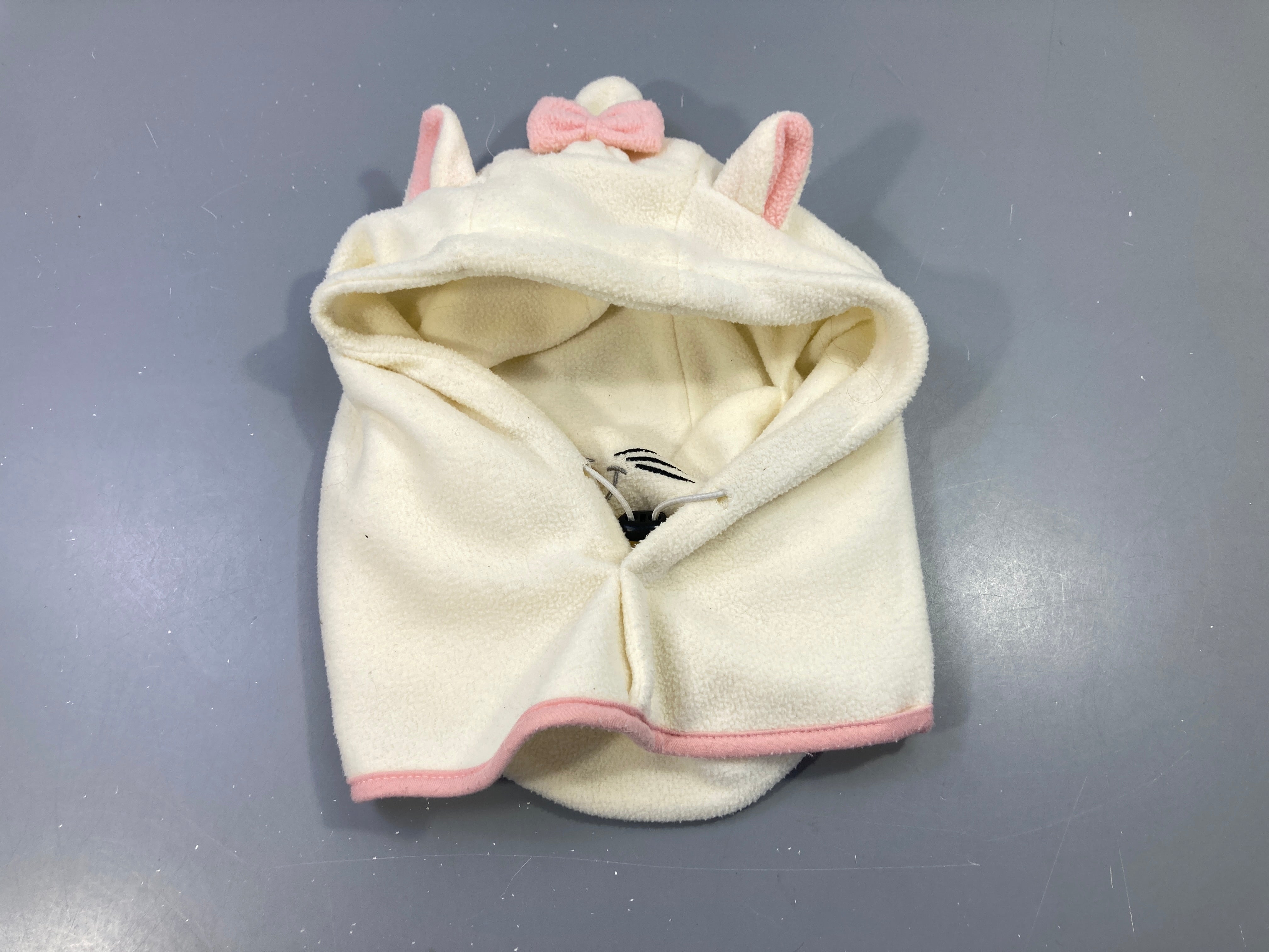 Capuche chat en polaire blanc et rose