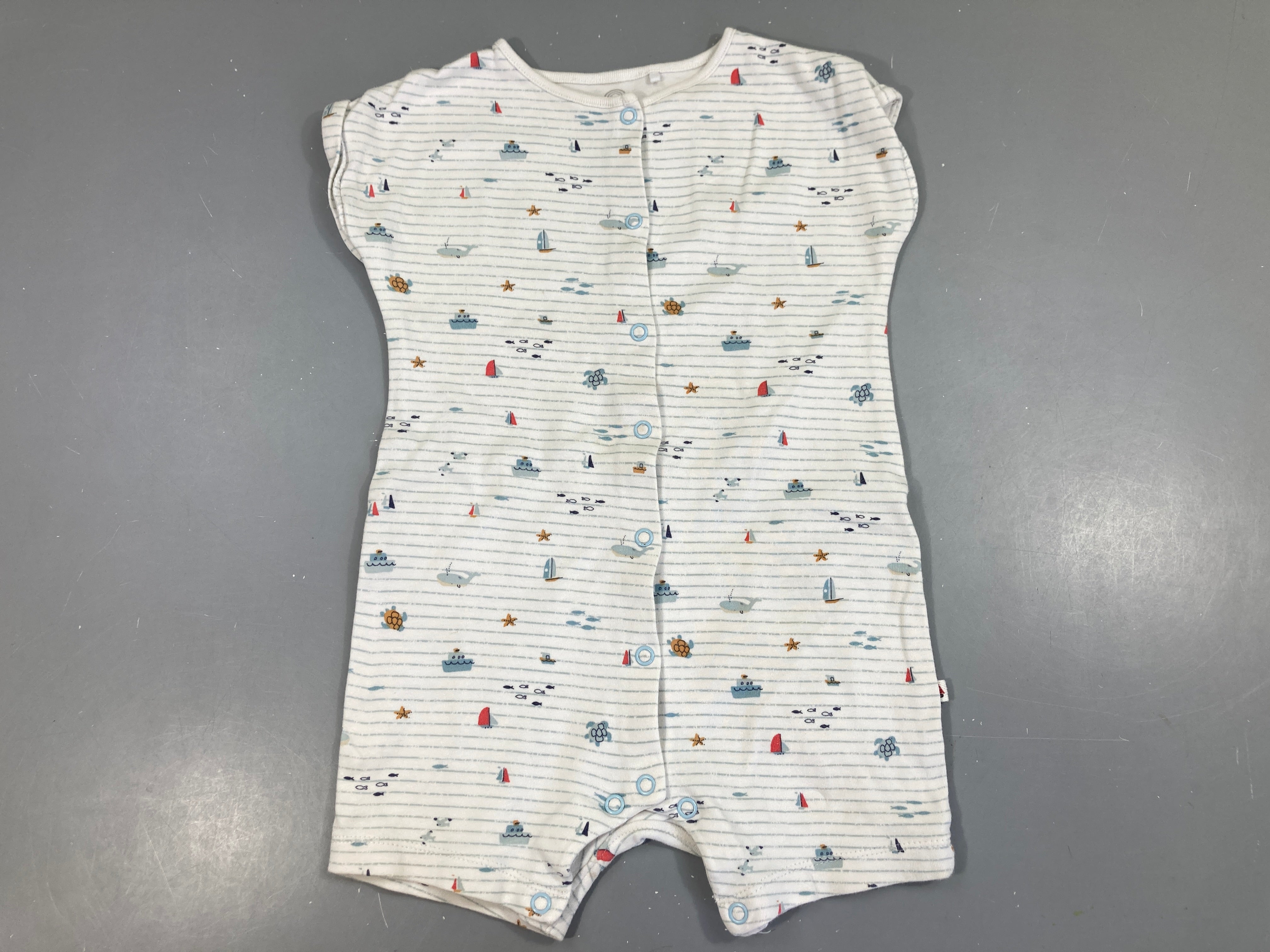 Combishort jersey blanc rayé bleu motif mer