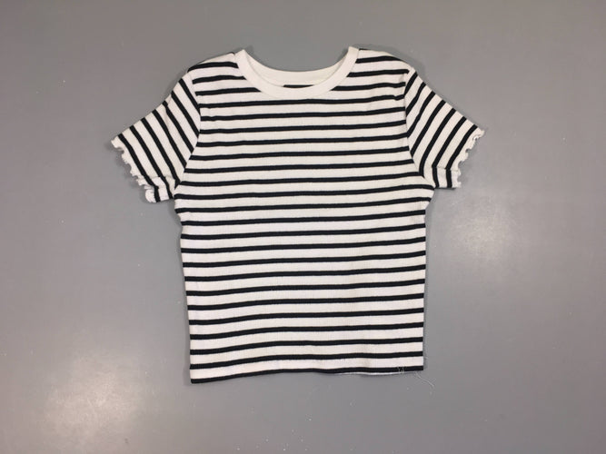 T-shirt m.c court côte blanc rayé noir, moins cher chez Petit Kiwi