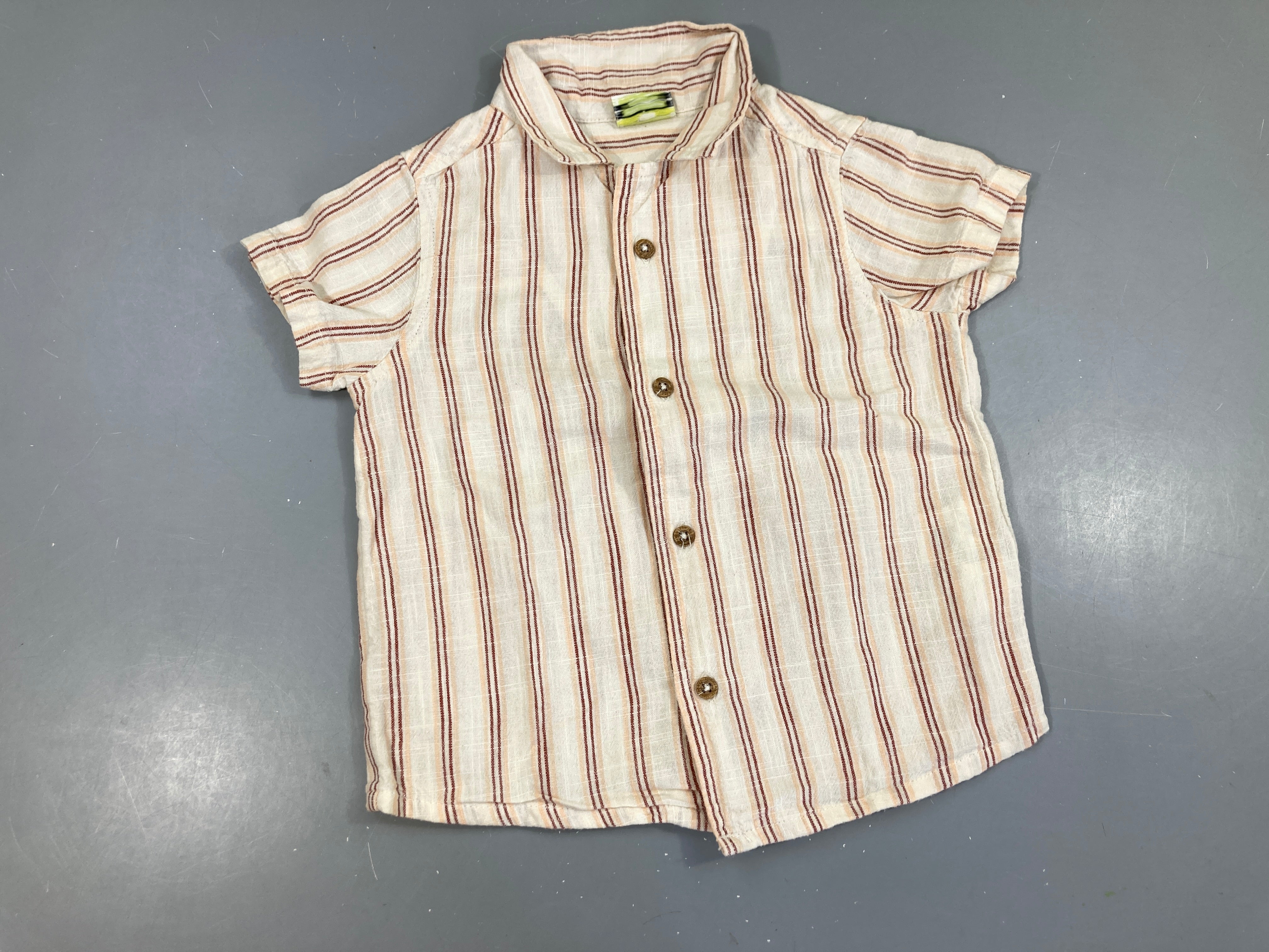 Chemise m.c beige lignée rouge/orange