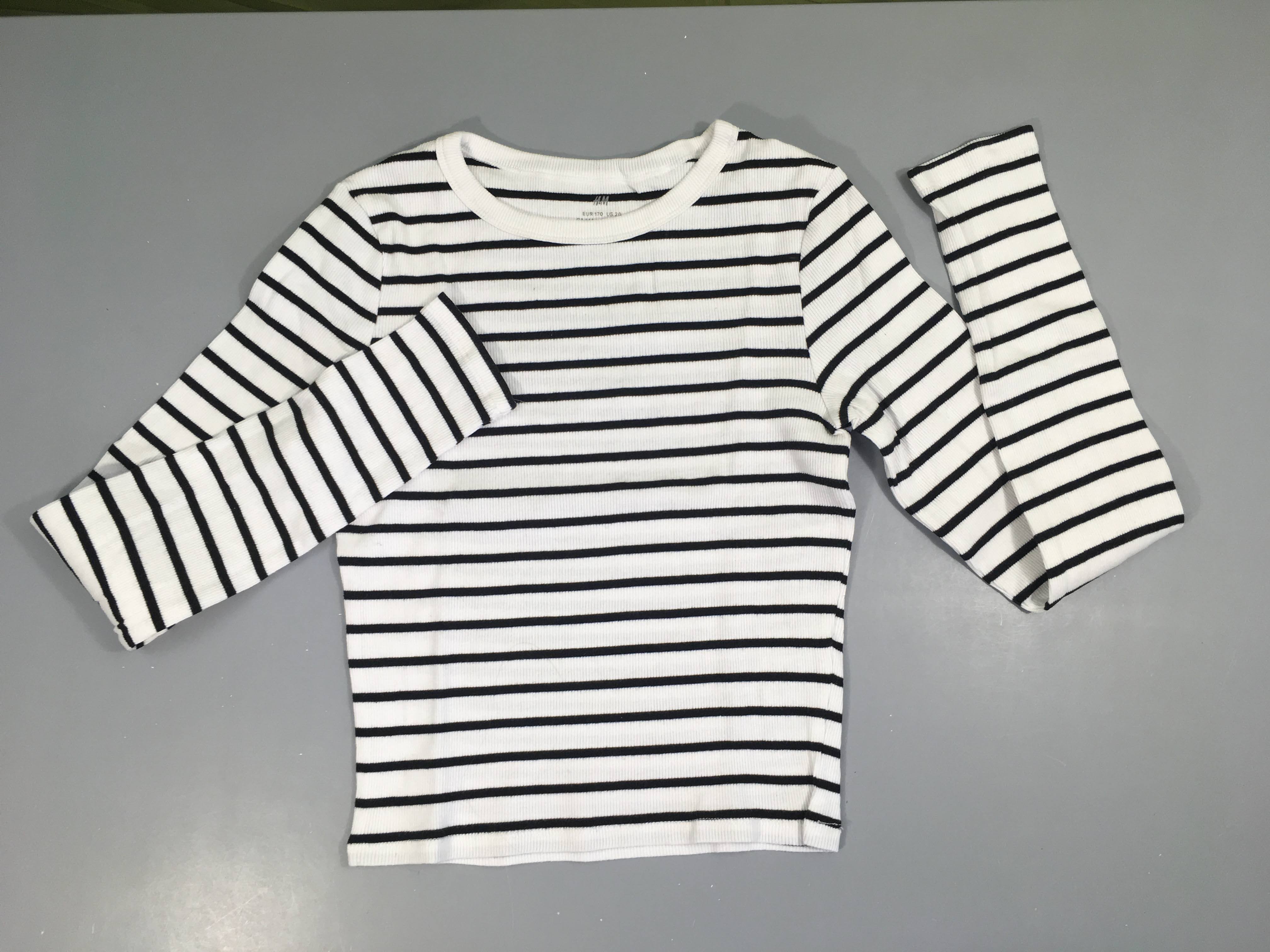 T-shirt m.l côtes blanc rayé noir