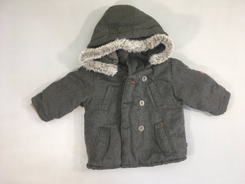 Veste zippée gris foncé chevrons à capuche amovible, doublé velours