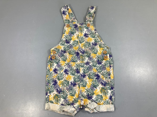 Salopette short feuillage bleu/kaki/jaune, moins cher chez Petit Kiwi