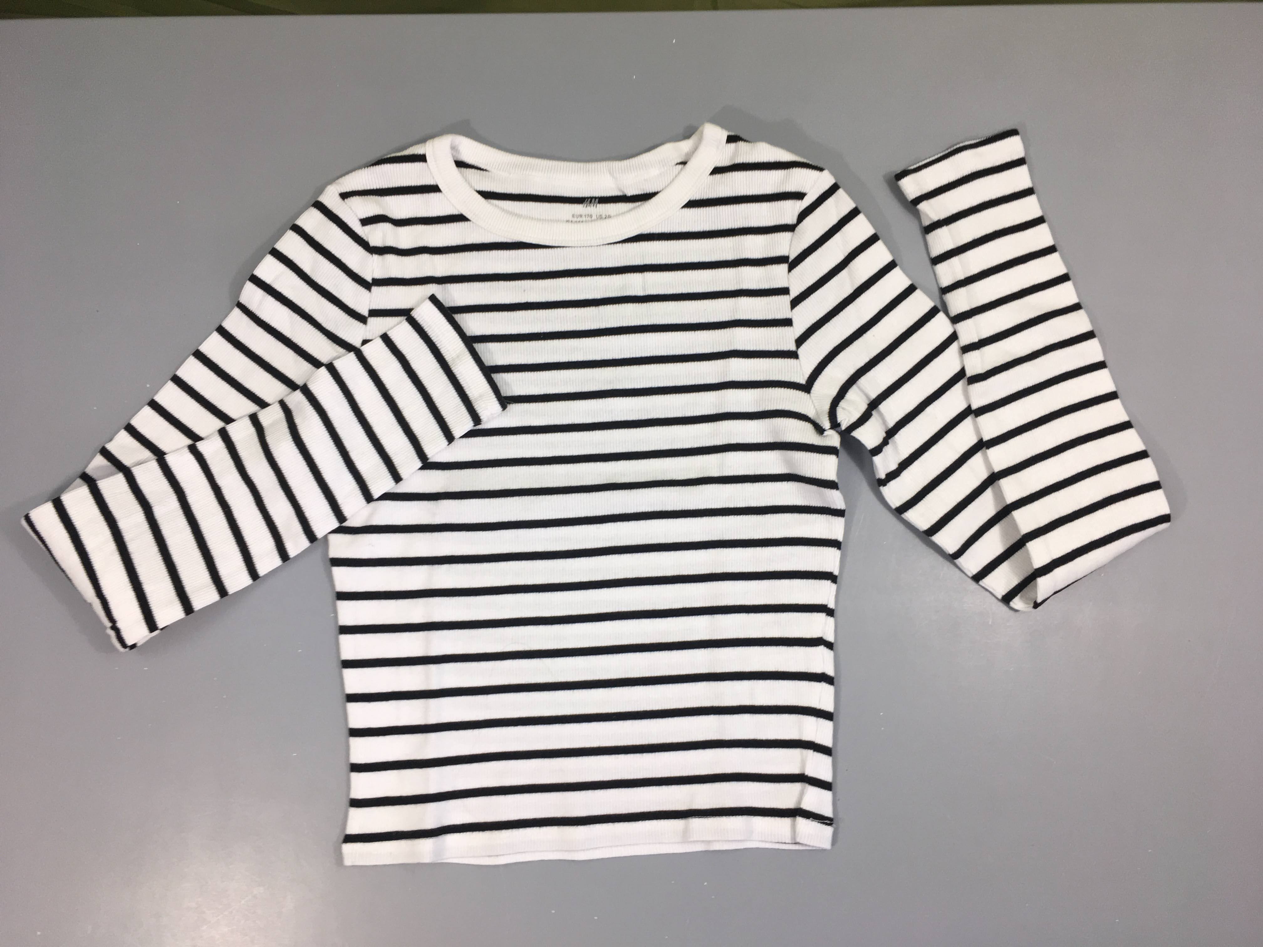 T-shirt m.l côtes blanc rayé noir