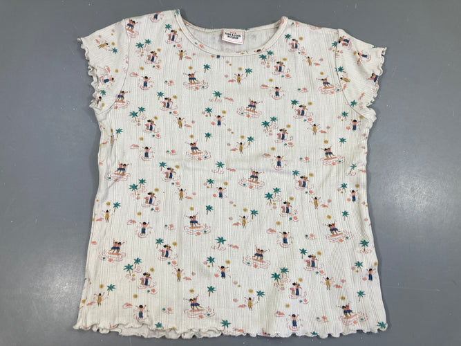 T-shirt m.c blanc côtelé filles/palmiers, moins cher chez Petit Kiwi