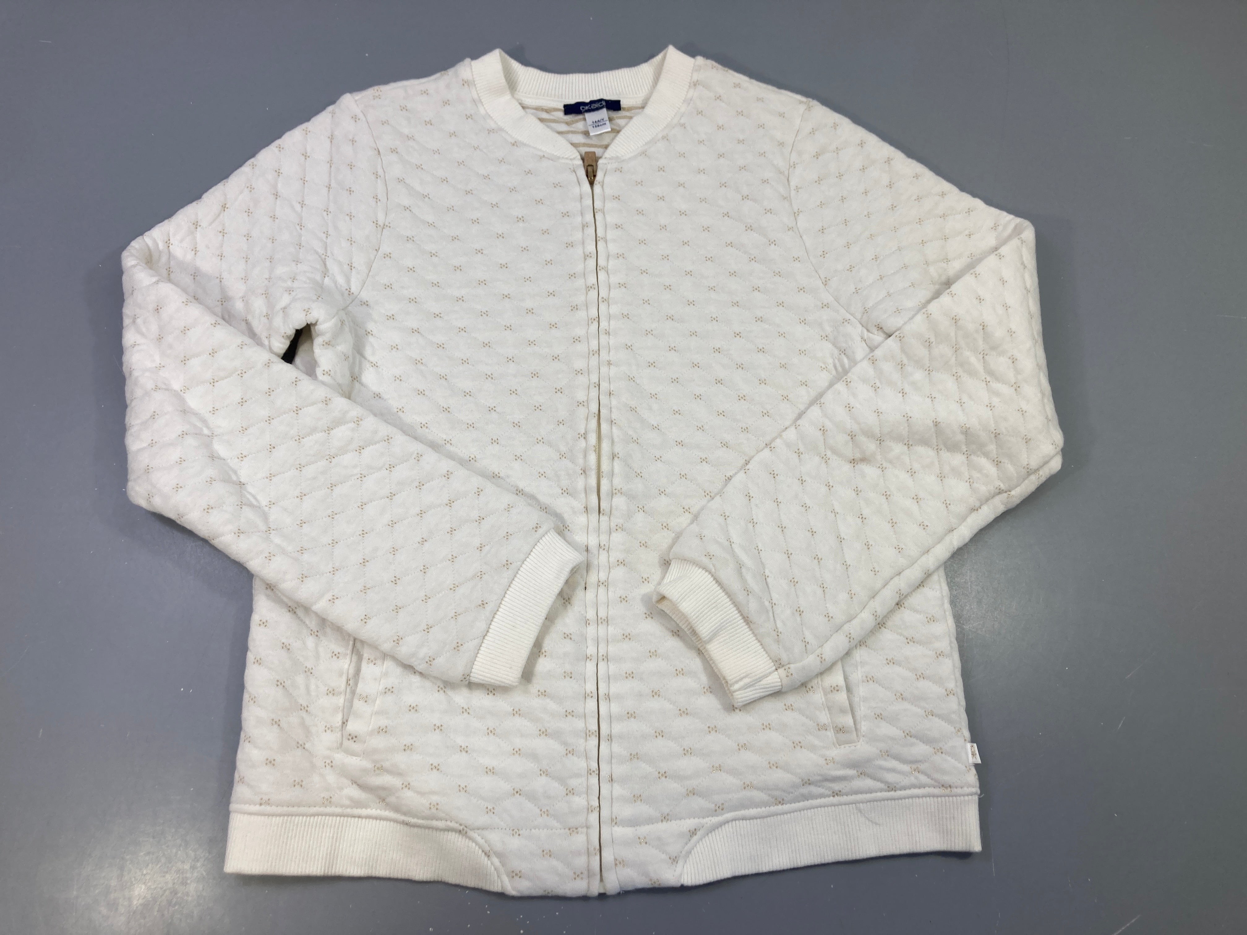 Gilet zippé blanc cassé petits points dorés en jersey matelassé