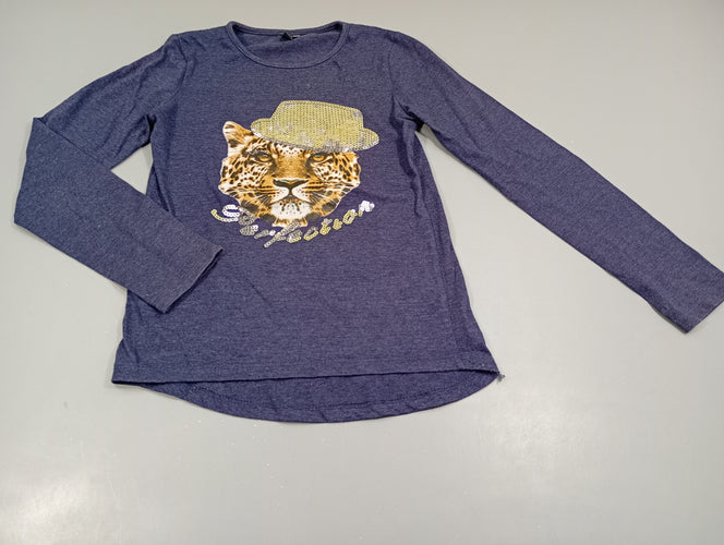 T-shirt m.l bleu flammé, tête de léopard, chapeau seqins "perfection", moins cher chez Petit Kiwi