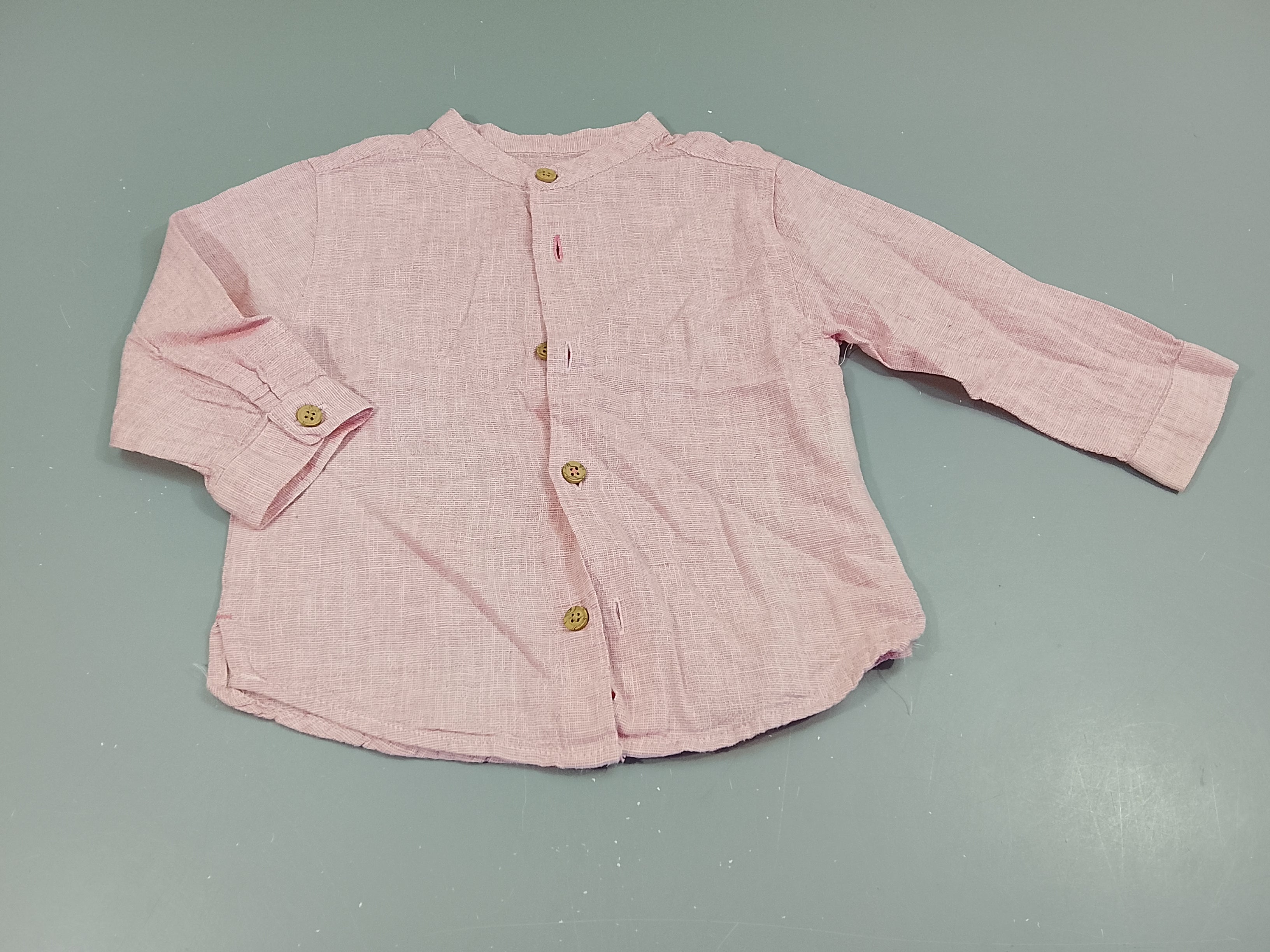 Chemise m.l à carreaux blanc et rose, col mao