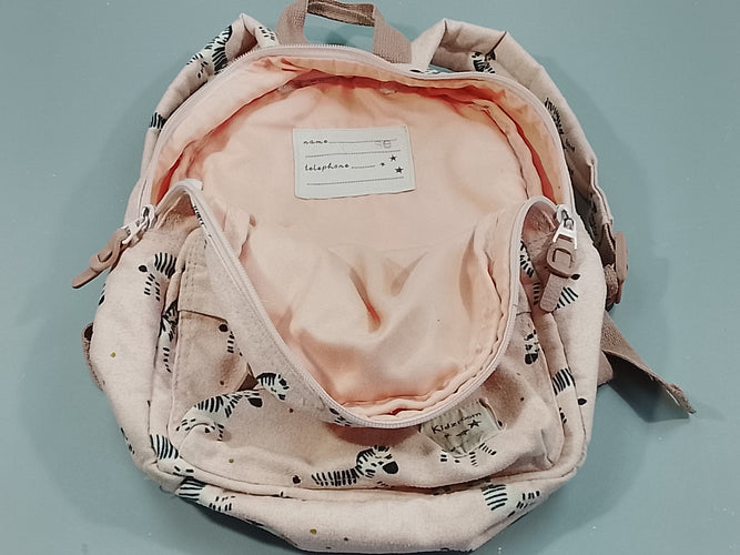 Sac à dos Kidzroom rose clair, motifs zèbres, moins cher chez Petit Kiwi