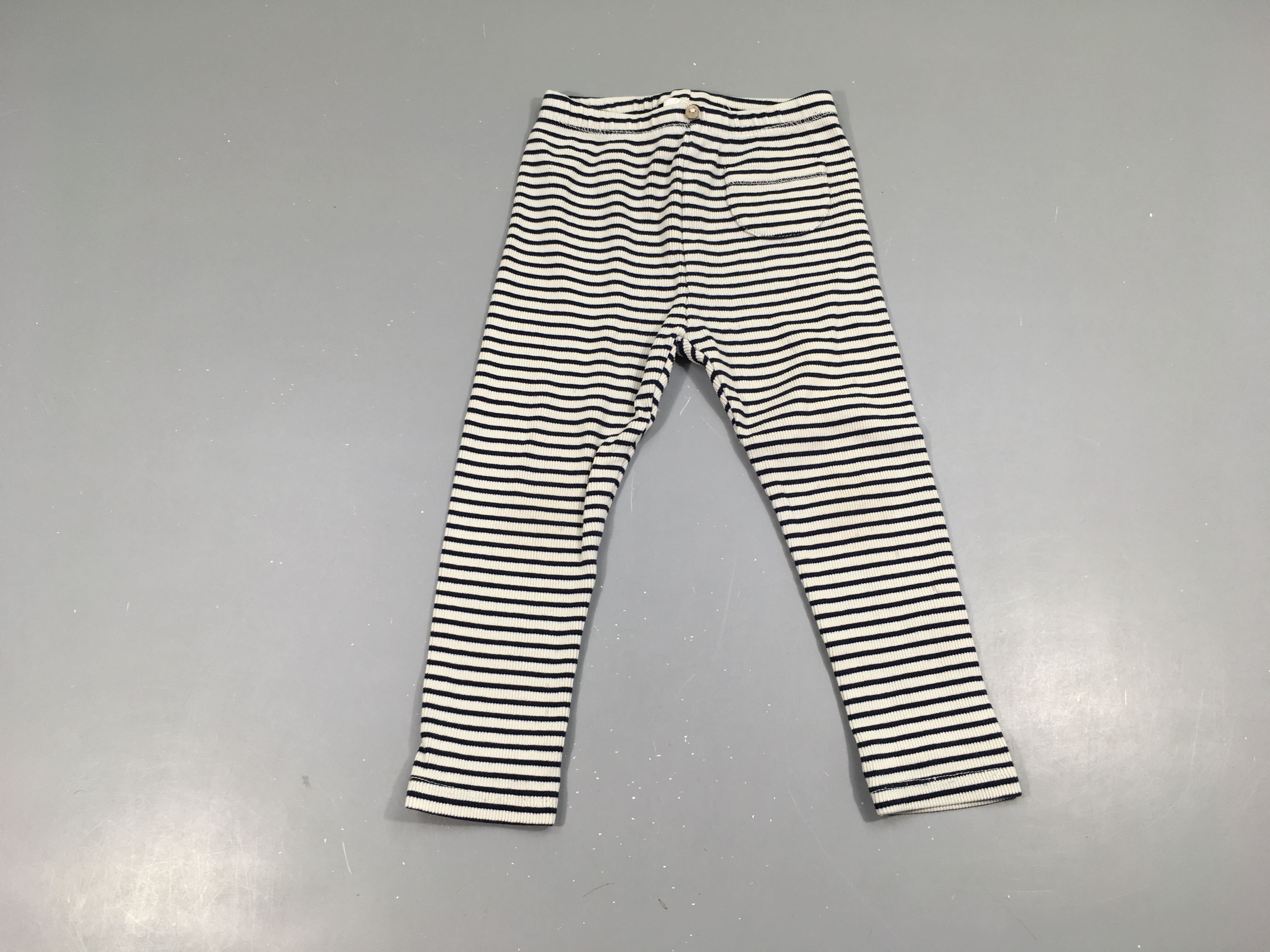 Legging côtelé écru rayé bleu foncé poche