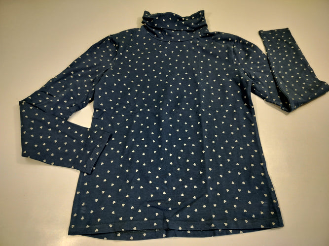 T-shirt m.l col roulé bleu marine, coeurs gris, moins cher chez Petit Kiwi
