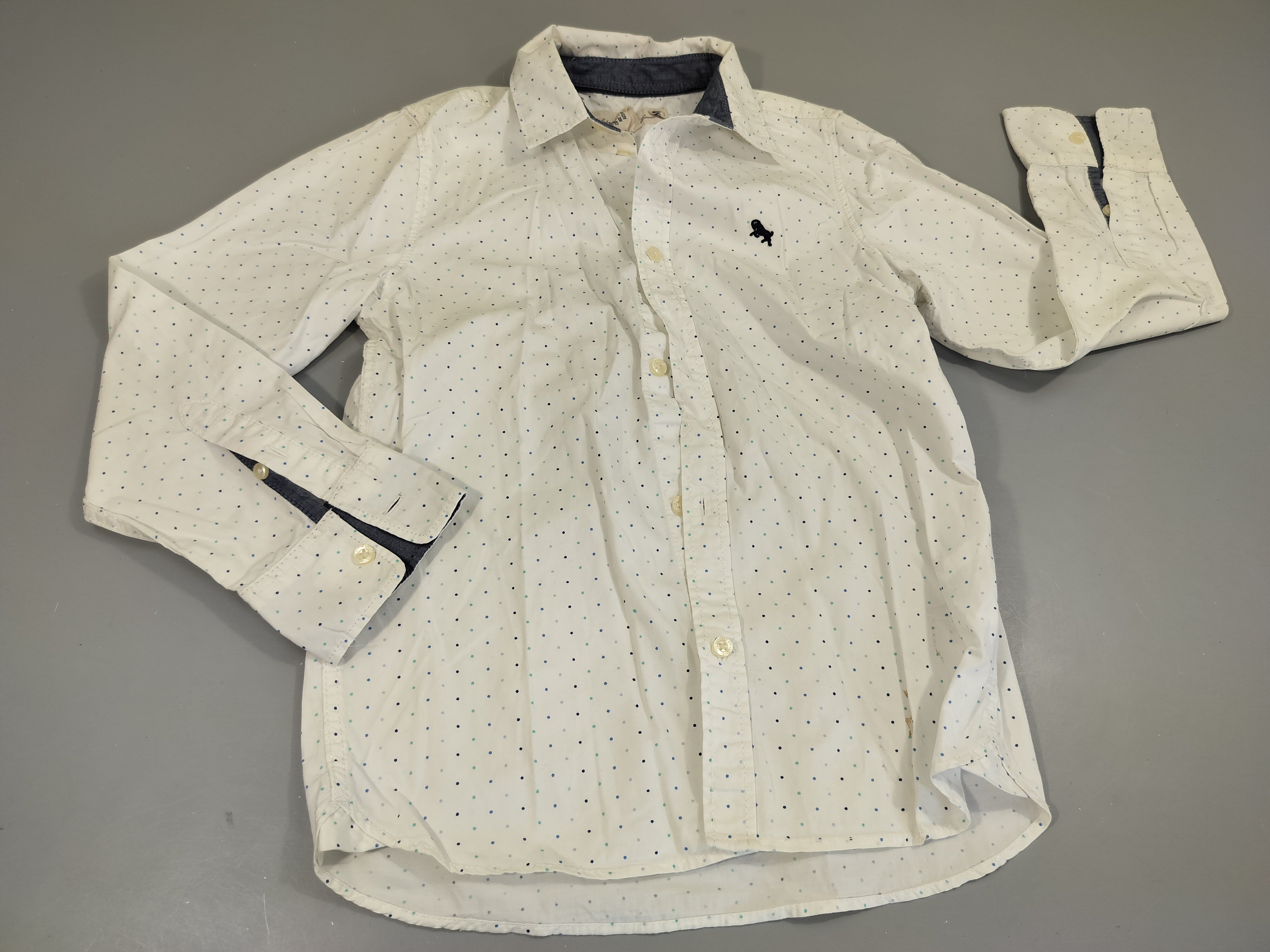 Chemise m.l blanc à pois bleus