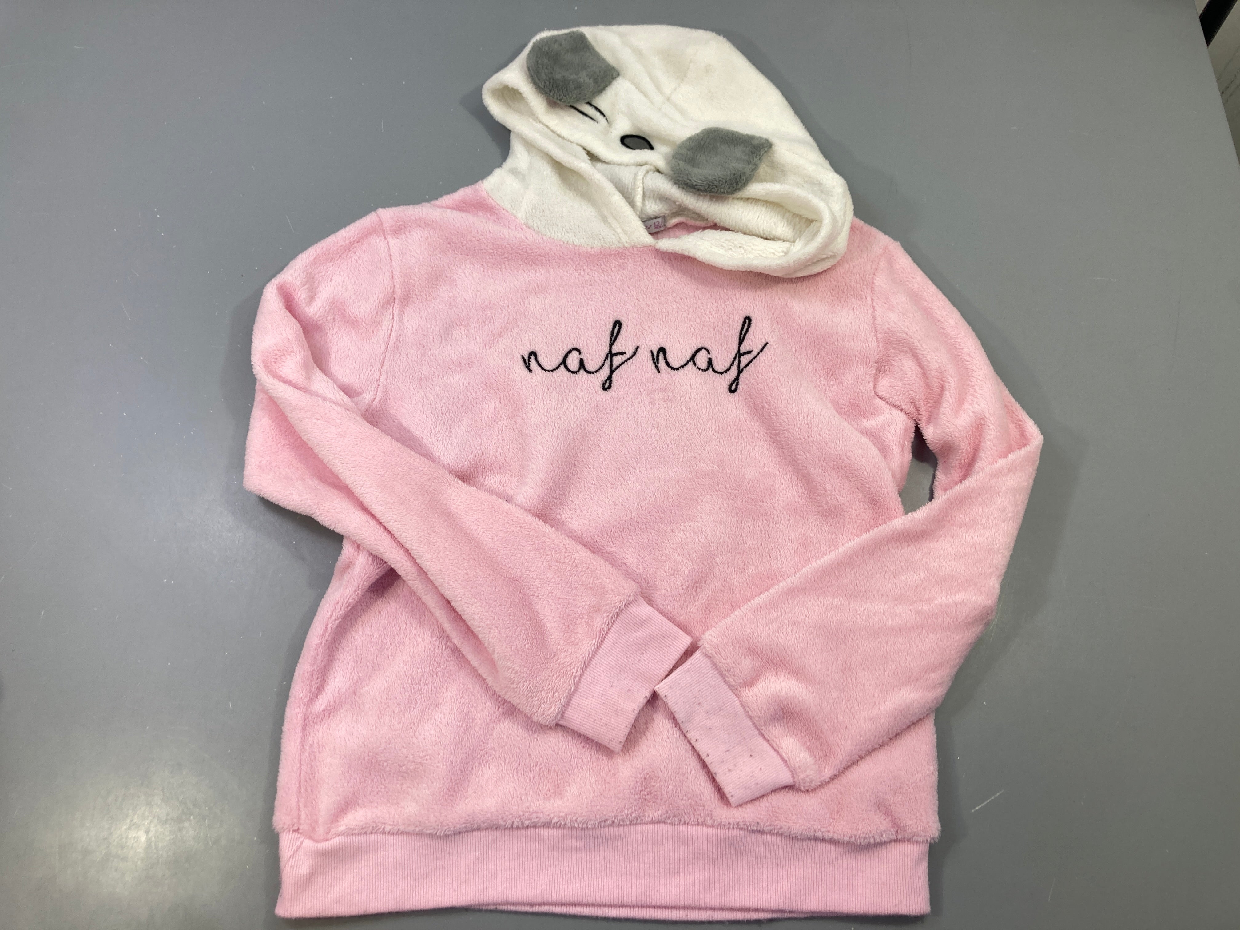 Sweat à capuche souris rose en polaire, légèrement bouloché