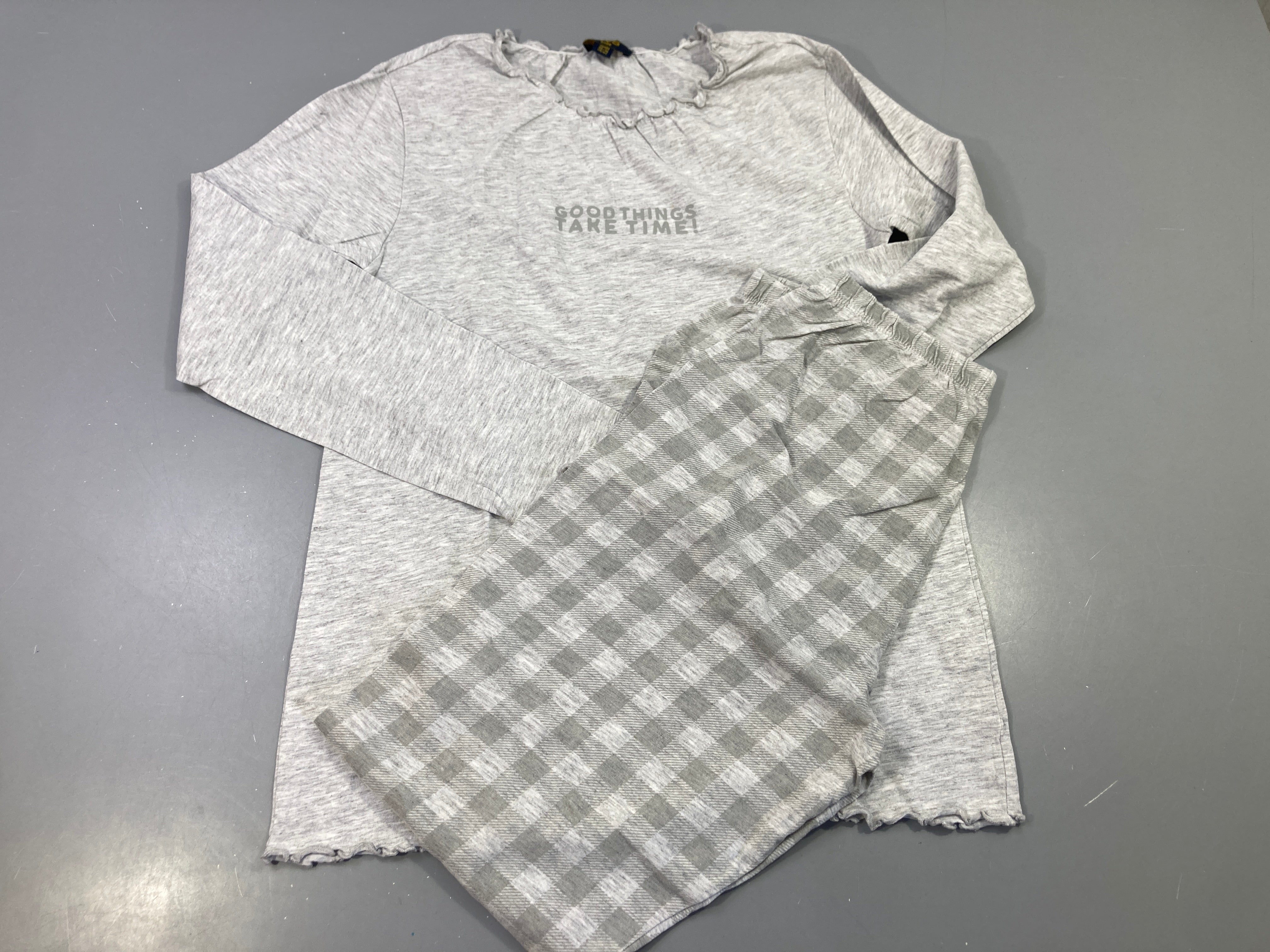 Pyjama en jersey gris clair à carreaux