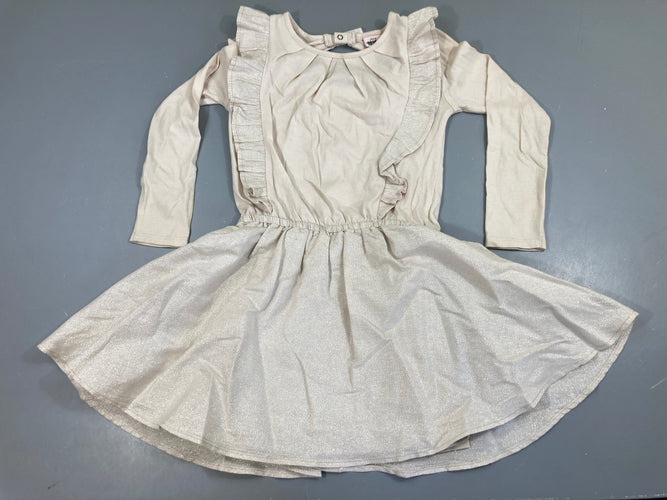 Robe m.l beige pailletée froufrous, tache rose à l'arrière épaule, moins cher chez Petit Kiwi