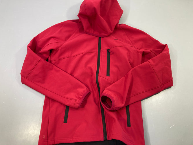 Veste softshell de randonnée zippée à capuche rouge framboise, moins cher chez Petit Kiwi
