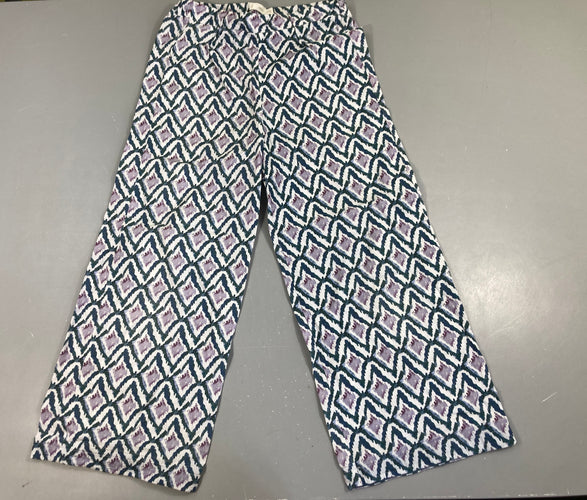 Pantalon léger large motifs gémétriques bleu/mauve, moins cher chez Petit Kiwi
