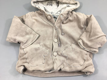 Veste à capuche m.l  velours gris clair doublé jersey à motifs bébé