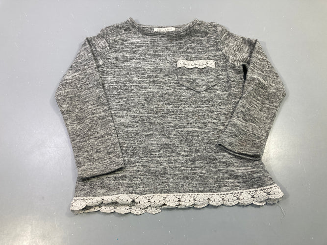 Pull fin gris chiné poche dentelle, moins cher chez Petit Kiwi