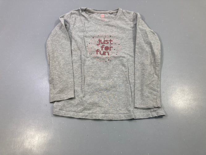 T-shirt m.l gris chiné texte just for fun sequins, moins cher chez Petit Kiwi
